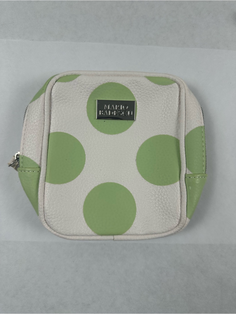 Mario Valentino White & Light Green Polka Dot Cosmetic Case